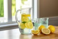 a pitcher of water with lemon slices Royalty Free Stock Photo