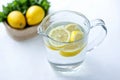 A pitcher of water with lemon slices in it Royalty Free Stock Photo
