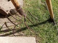 Pitchfork and rake. The topic of haymaking. Agricultural tool. Rural work. Royalty Free Stock Photo