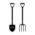 Pitchfork and Shovel icon. vector Garden fork Royalty Free Stock Photo
