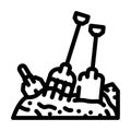 pitchfork and shovel tool on compost pile line icon vector illustration Royalty Free Stock Photo