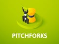 Pitchforks isometric icon, isolated on color background