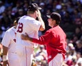 Pitching Coach Dave Wallace speaks to Curt Schilling Royalty Free Stock Photo