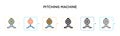 Pitching machine vector icon in 6 different modern styles. Black, two colored pitching machine icons designed in filled, outline,