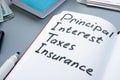 PITI principal, interest, taxes and insurance written by hand