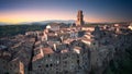 Pitigliano - medieval ancient town in Italy, Tuscany during sunset