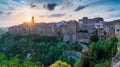 Panoramic sight of Pitigliano at sunset. Province of Grosseto, Tuscany, Italy. Royalty Free Stock Photo