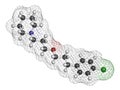 Pitolisant (tiprolisant) narcolepsy drug molecule. 3D rendering. Atoms are represented as spheres with conventional color coding: