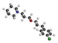 Pitolisant (tiprolisant) narcolepsy drug molecule. 3D rendering. Atoms are represented as spheres with conventional color coding: