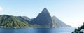 The Piton Mountains on the tropical Caribbean Island Saint Lucia. Royalty Free Stock Photo