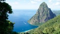 The Piton Mountains on the tropical Caribbean Island Saint Lucia. Royalty Free Stock Photo