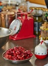 Pitted cherries are ready in pie bowl. Step by step recipe Royalty Free Stock Photo