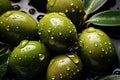 Pitted Olives black pickled closeup. Generate Ai Royalty Free Stock Photo