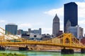 Pittsburg downtown and Roberto Clemente Bridge view Royalty Free Stock Photo