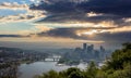 Pittsburgh city downtown aerial view from Point of view park, at sunset Royalty Free Stock Photo