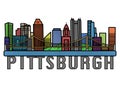 Pittsburgh City Skyline Colorful Illustration, Silhouette of Pittsburgh Pennsylvania, USA City Royalty Free Stock Photo