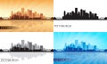 Pittsburgh city skyline silhouettes set Royalty Free Stock Photo