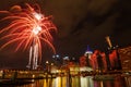 Pittsburgh downtown skyline by the river at night with colorful firework Royalty Free Stock Photo