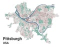 Pittsburgh map, city in United States, Pennsylvania. Municipal administrative area map with buildings, rivers and roads, parks and