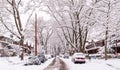 Pittsburgh, Pennsylvania, USA 12-17-20 Cars parked along snowy streets in the Regent Square neighborhood