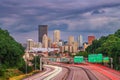 Pittsburgh, Pennsylvania, USA downtown city Skyline Overlooking Highways Royalty Free Stock Photo