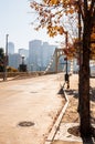 Pittsburgh, Pennsylvania, USA 11/7/20 Federal Street leading onto the Roberto Clemente Bridge on the north side of the city with d