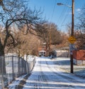 Pittsburgh, Pennsylvania, USA January 14, 2024 A snow covered alley in the Swisshelm Park neighborhood