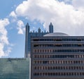 Pittsburgh, Pennsylvania, USA June 6, 2021 The tops of buildings in downtown Pittsburgh including the towers on the PPG building