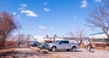 Pittsburgh, Pennsylvania, USA March 7, 2021 Cars parked in a parking lot along the Three Rivers Heritage Trail on the north side o