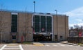 Pittsburgh, Pennsylvania, USA March 8, 2023 An entrance to the East Campus parking garage on the Carnegie Mellon University campus