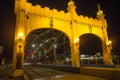Warm glow of the Smithfield Street Bridge in Pittsburgh, Pennsylvania