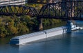 Pittsburgh, Pennsylvania, USA October 13, 2023 A tugboat pushing a barge on the Monongahela River