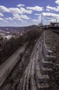 Pittsburgh, Pennsylvania, USA 3/15/2019 The retaining wall below Mt Washington showing McArdle Roadway below it