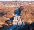 Pittsburgh, Pennsylvania, USA 1-21-21 State Route 376 known as the Parkway East at Frick Park as it approaches the Squirrel Hill t Royalty Free Stock Photo