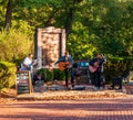 Pittsburgh, Pennsylvania, USA 8/24/2019 A trio band performing at the `Race Around the Square` in the Regent Square neighborhood