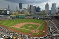 The Pittsburgh Pirates playing a game at PNC Park with downtown Pittsburgh in the background Royalty Free Stock Photo