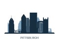 Pittsburgh skyline, monochrome silhouette. Royalty Free Stock Photo