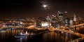 Pittsburgh Skyline at Night with Moon Royalty Free Stock Photo