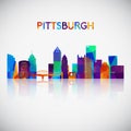 Pittsburgh skyline silhouette in colorful geometric style.