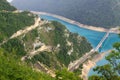 Piva Lake bridge in the mountains in Montenegro Royalty Free Stock Photo