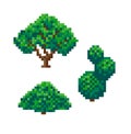 Set of pixel bushes, pixel art vector illustration Royalty Free Stock Photo