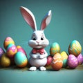 Pixar Art Style 3D Rendered: A Cute Fluffy Easter Bunny with Lots of Easter Eggs Royalty Free Stock Photo