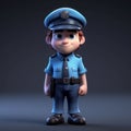 Pixar Style 3d Police Cartoon Character In Blue Uniform Hat