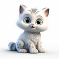 Pixar-style 3d White Cat Baby On A Snowy Background Royalty Free Stock Photo