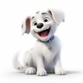 Pixar-style 3d White Dog On White Background - High Resolution Royalty Free Stock Photo