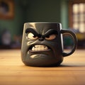 Pixar Style Tired Grumpy Coffee Mug With Angry Face