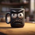 Pixar Style Tired Grumpy Coffee Mug With Angry Face