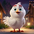 Pixar-style White Chicken 3d Illustration With Cute And Colorful Design