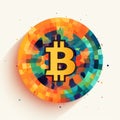 Pixel Abstract Bitcoin Logo In Flat Style