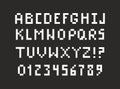 Pixel alphabet in retro 8 bit style. Vector art.